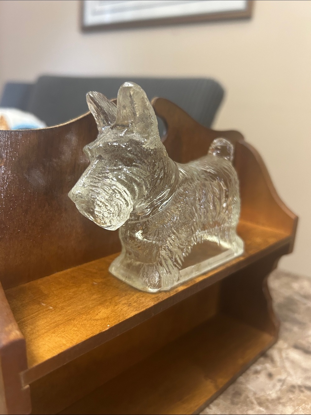 Clear pressed glass Scottish Terrier dog candy container by Federal Glass